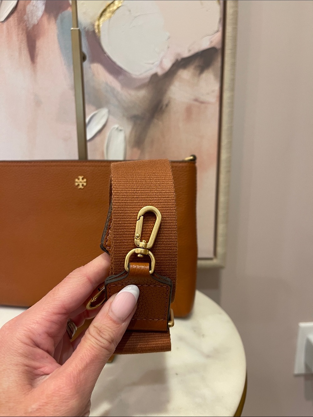 Tory Burch Blake Pebbled Leather Crossbody — Cognac Brown with Gold Hardware - Picture 5 of 7